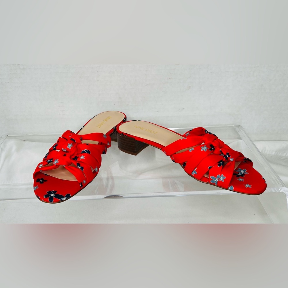 Nine West Red Floral Robertson Slide Sandal,  Sz 8.5, NWT